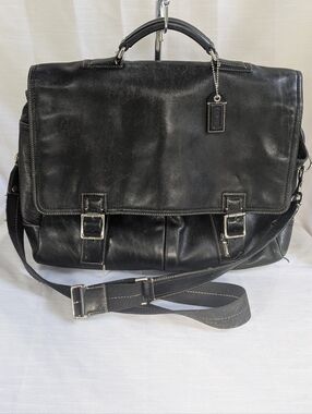 Coach Black Leather Laptop Messenger Bag with Silver Hardware E0993 70095